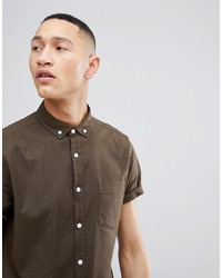 ASOS DESIGN Casual Slim Oxford Shirt In Khaki