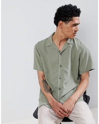 Pull&Bear Join Life Shirt With Revere Collar In Khaki