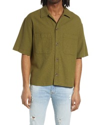 Frame Knit Short Sleeve Button Up Camp Shirt In Rifle Green At Nordstrom