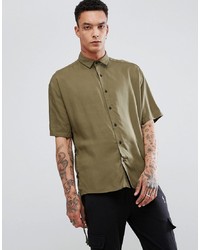 ASOS DESIGN Oversized Shirt With Lace Up Sleeves In Khaki