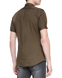 Alexander McQueen Short Sleeve Military Shirt Olive Green