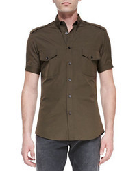 Alexander McQueen Short Sleeve Military Shirt Olive Green