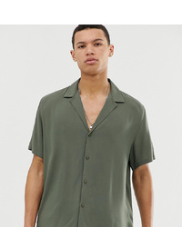 ASOS DESIGN Tall Relaxed Deep Revere Viscose Shirt In Khaki