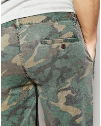 Asos Brand Slim Washed Shorts In Camo