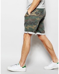 Asos Brand Slim Washed Shorts In Camo