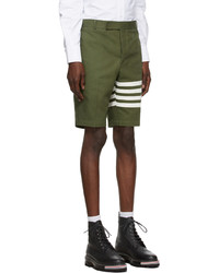 Thom Browne Green Washed Canvas 4 Bar Unconstructed Chino Shorts