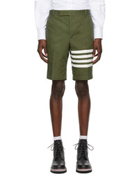 Thom Browne Green Washed Canvas 4 Bar Unconstructed Chino Shorts