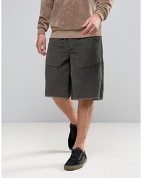 Asos Wide Cord Shorts In Khaki