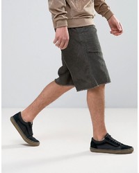 Asos Wide Cord Shorts In Khaki
