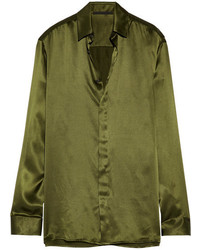Haider Ackermann Silk Satin Shirt Army Green