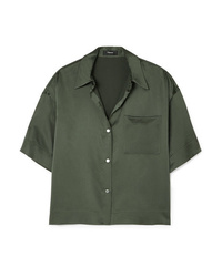 Olive Silk Short Sleeve Button Down Shirt