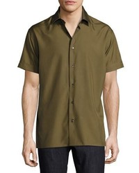 Salvatore Ferragamo Short Sleeve Silk Shirt Military Green