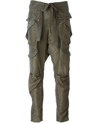 Olive Silk Tapered Pants