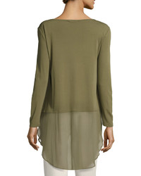 Eileen Fisher Long Sleeve Silk Jersey Tunic W Sheer Layer Petite