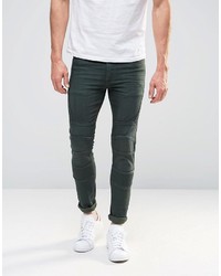 Asos Brand Super Skinny Jeans In Biker Style Khaki