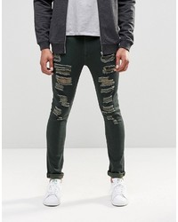 Asos Brand Super Skinny Jeans With Extreme Rips In Khaki