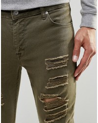 Asos Brand Super Skinny Jeans With Extreme Rips In Light Green