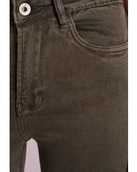 Missguided Hustler Mid Rise Skinny Jeans Khaki