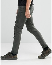 Asos Skinny Jeans With Rips In Khaki