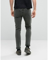 Asos Skinny Jeans With Rips In Khaki