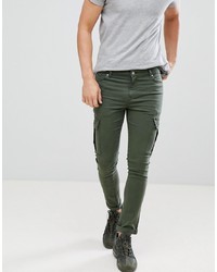 ASOS DESIGN Super Skinny Jeans In Green With Cargo Pockets