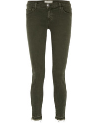 Current/Elliott The Stiletto Frayed Mid Rise Skinny Jeans Green