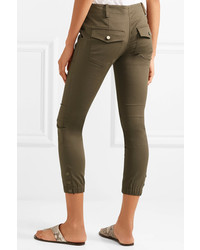 Veronica Beard Field Cropped Stretch Cotton Blend Twill Skinny Pants Army Green