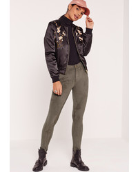 Missguided Faux Suede Skinny Trousers Khaki