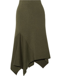 Jason Wu Asymmetric Stretch Wool Blend Skirt Army Green