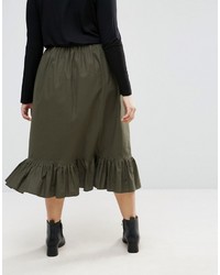 Asos Curve Curve Wrap Midi Skirt In Cotton With Ruffle Hem