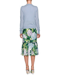 Dolce & Gabbana Flounce Hem Hydrangea Mermaid Skirt Green