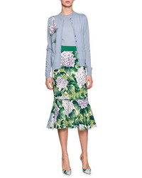 Dolce & Gabbana Flounce Hem Hydrangea Mermaid Skirt Green