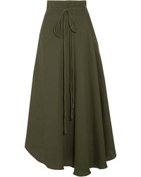Apiece Apart Rosehip Tencel And Linen Blend Wrap Skirt Army Green