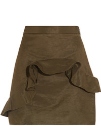 MSGM Ruffled Cotton Blend Faille Mini Skirt Army Green