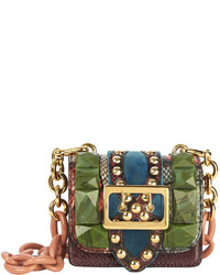 Burberry Bridle Baby Ruffled Snakeskin Shoulder Bag Turquoise Green