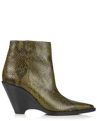 Olive Snake Leather Ankle Boots
