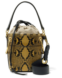 Olive Snake Leather Bucket Bag