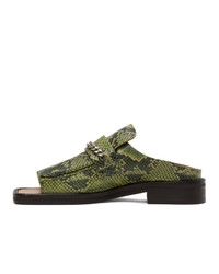 Martine Rose Green Snake Open Toe Loafers