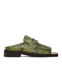 Martine Rose Green Snake Open Toe Loafers