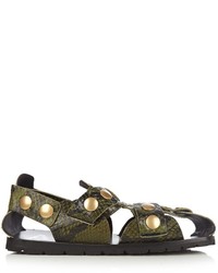 Olive Snake Leather Sandals