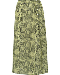 Olive Snake Silk Midi Skirt