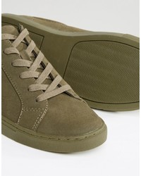 Asos Brand Lace Up Sneakers In Khaki