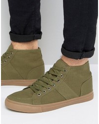 Asos Lace Up Skater Sneakers In Khaki Canvas With Gum Sole