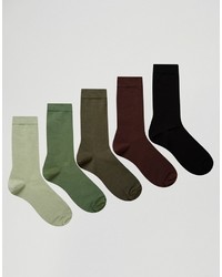 Asos Brand Socks In Khaki 5 Pack