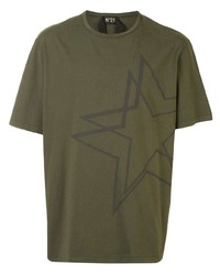Olive Star Print Crew-neck T-shirt