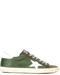 Olive Star Print Leather Sneakers