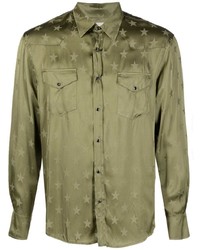 Olive Star Print Long Sleeve Shirt