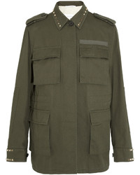 Valentino Studded Cotton Gabardine Jacket Army Green