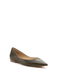 Olive Studded Leather Ballerina Shoes