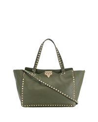 Olive Studded Leather Tote Bag